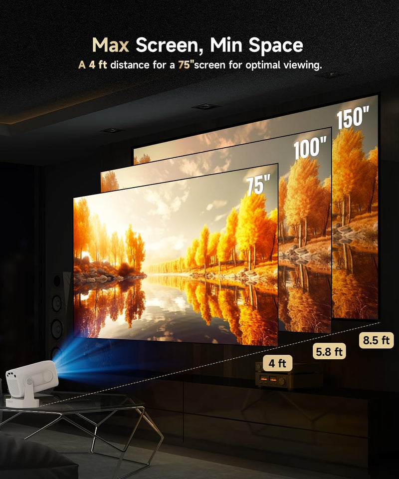 【Auto Focus&1080P】Magcubic Mini Smart Projector with 4K Support, Portable Projector with Wifi and Bluetooth, 5W Speaker, Built in Apps, Voice Control, Outdoor Movie Projector White