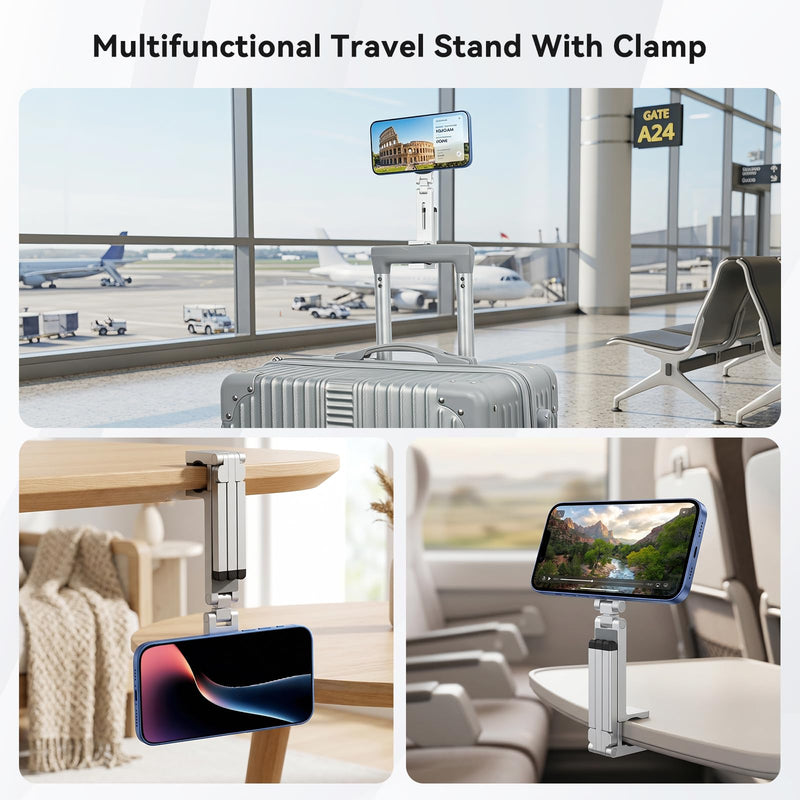 360° Rotating for MagSafe Tripod, for iPhone 17 16 15 14 13 Pro Max | Aluminum Adjustable Magnetic Phone Stand with Clip, Magsafe Tripod Stand Fits Vlog, Gym, Travel Essentials Accessories