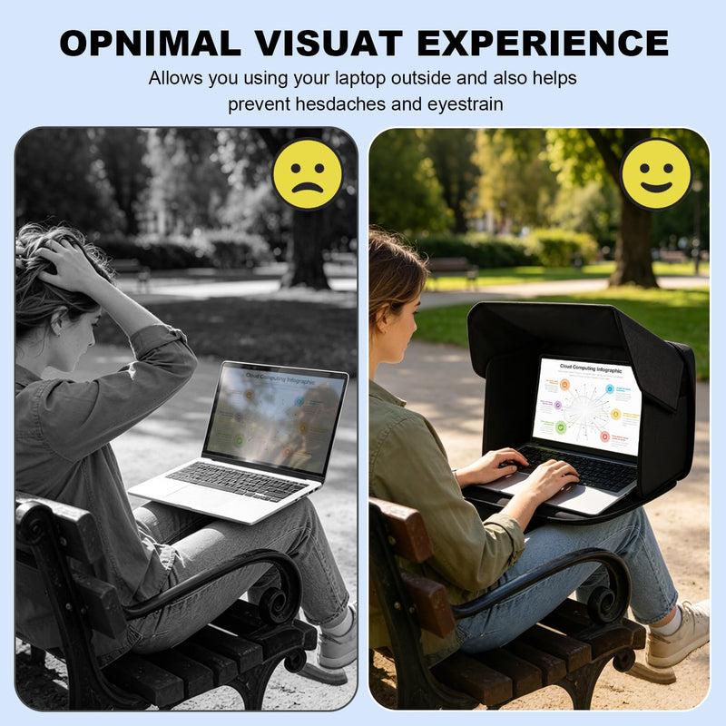 4-in-1 Laptop Sun Shade Hood,Screen Privacy Cover – Sun, Anti-Glare, Heat & Contrast Protection,Fits 13-17" Laptops, Freestanding with Pocket,Fits Working Outside,Travel, Beach Black 13in-17in