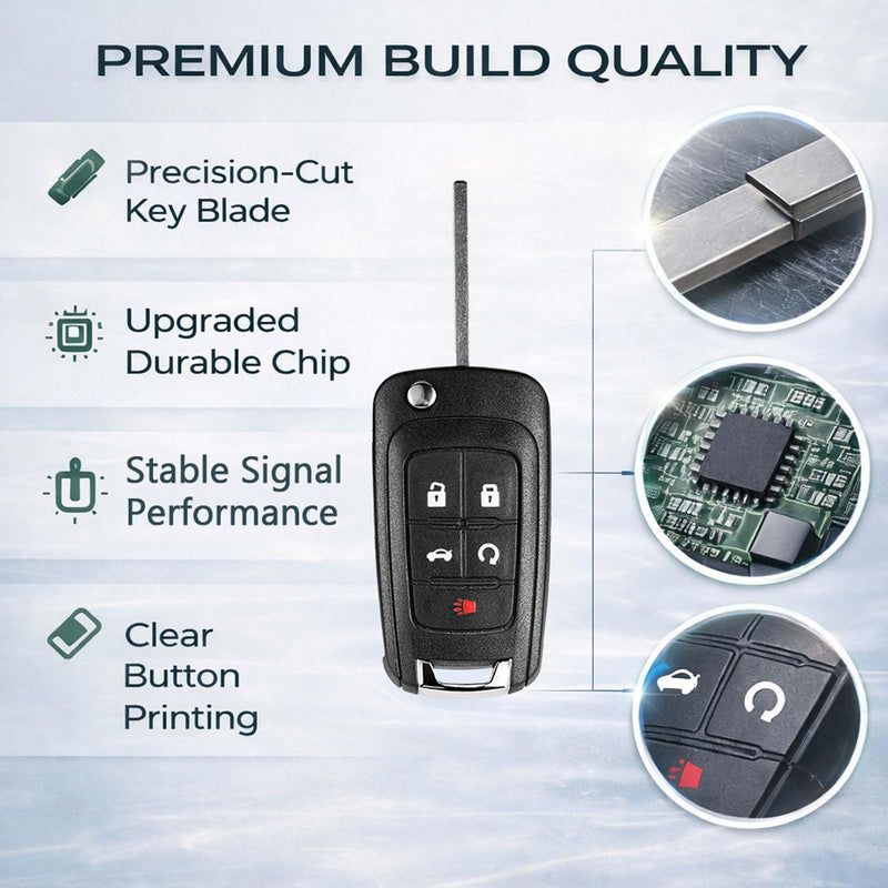 Keyless Entry Flip Key Fob Replacement Compatible with 2010-2019 Chevy Malibu Cruze Equinox Camaro Impala Sonic GMC Terrain Buick Lacrosse Regal Remote with FCC OHT01060512