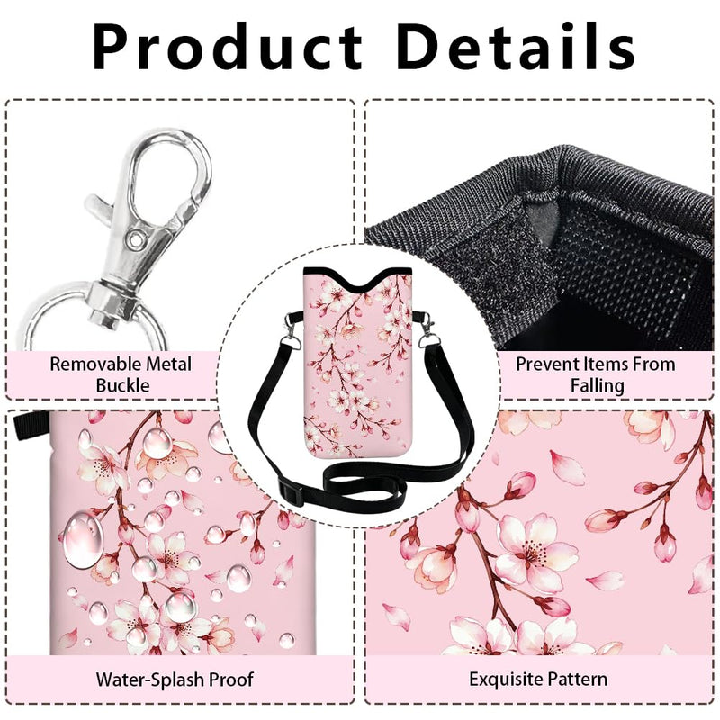 Floral Phone Pouch with Adjustable Strap Neck Lanyard Fits Most Smartphones 7.1 x 3.9 Inch Neoprene Phone Sleeve Pouch Cherry Blossom Waterproof Carrying Cellphone Case Bag for Women Men