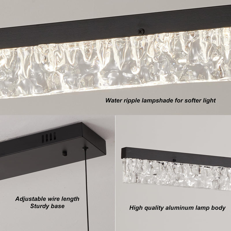 Modern Led Pendant Light, Dimmable Crystals Led Chandelier for Dining Room Light Fixture Over Table Creative Vertical Pendant Light for Kitchen Island, Dining Room, Bedroom(49.6IN) Black Water Ripples