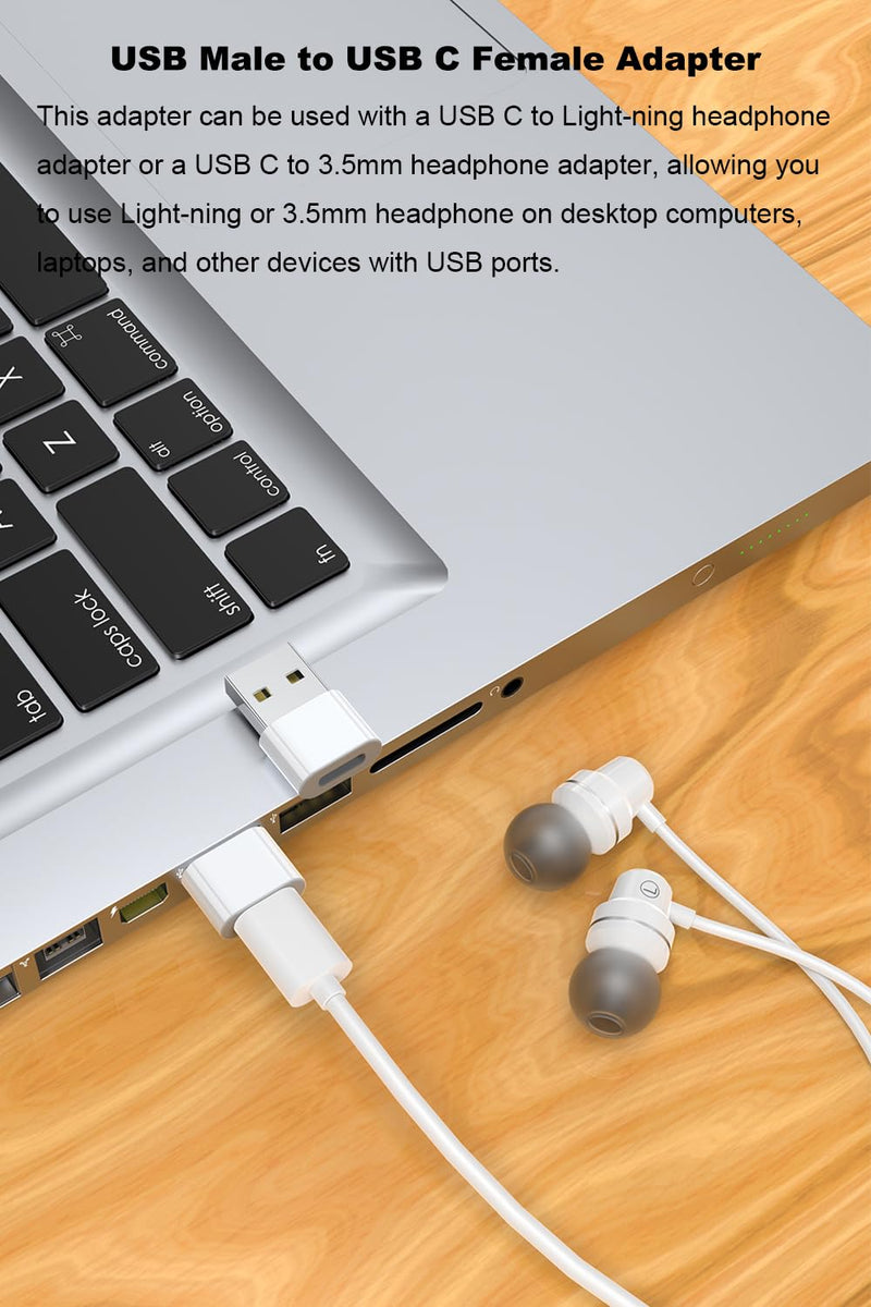 AreMe USB C to Lightning Headphone Adapter, USB C to 3.5mm Audio Adapter | USB Male to Type C Female Converter Connector (White, 4 Pack)