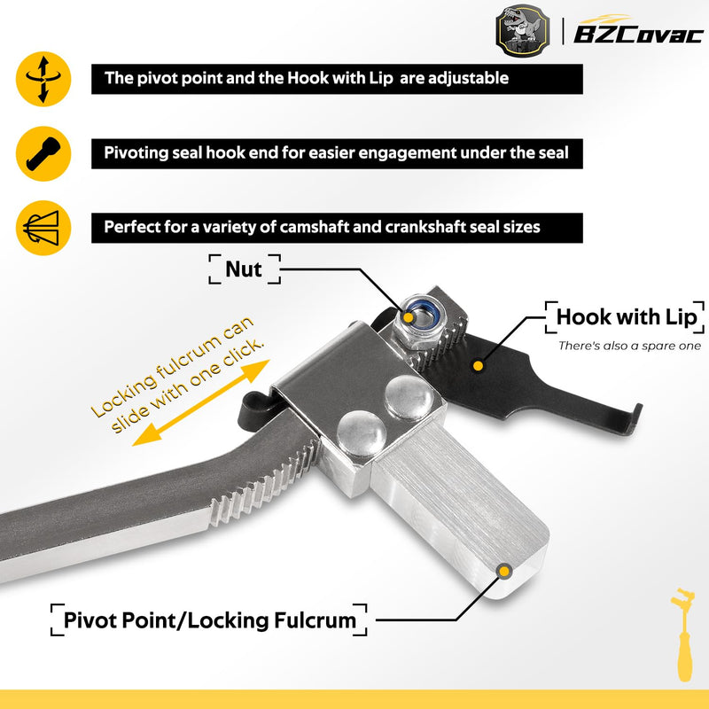 Shaft Type Seal Puller, Universal Seal Removal Tool for Camshaft and Crankshaft Seals with Adjustable Locking Fulcrum