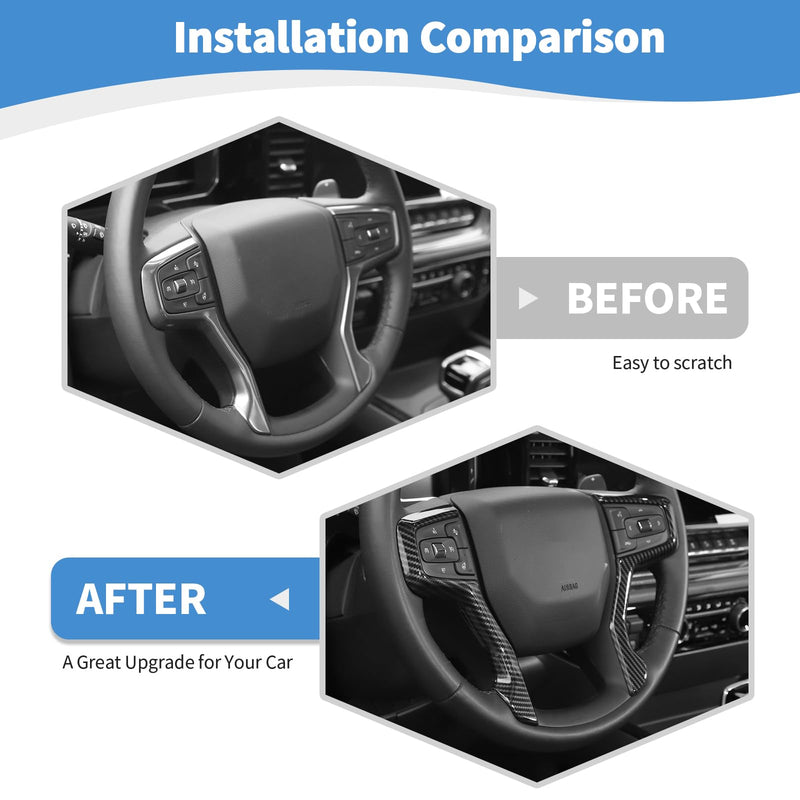 RT-TCZ for Silverado Steering Wheel Trim Carbon Fiber Interior Accessories for Chevrolet Chevy Silverado 2019+ Suburban 2020+ Tahoe 2021+ 2pcs