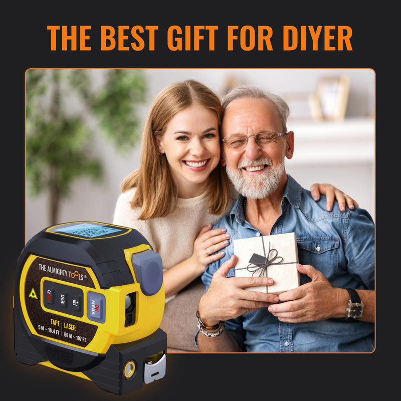 The Almighty Ruler Laser Tape Measure | Laser Distance Measurer, Heavy-Duty Tool with Cross Marking Feature, Smart Range Finder, Easy-Read Display, Ft & Metric Measurement | 131 ft | 43 yd | 40 m 40m Yellow