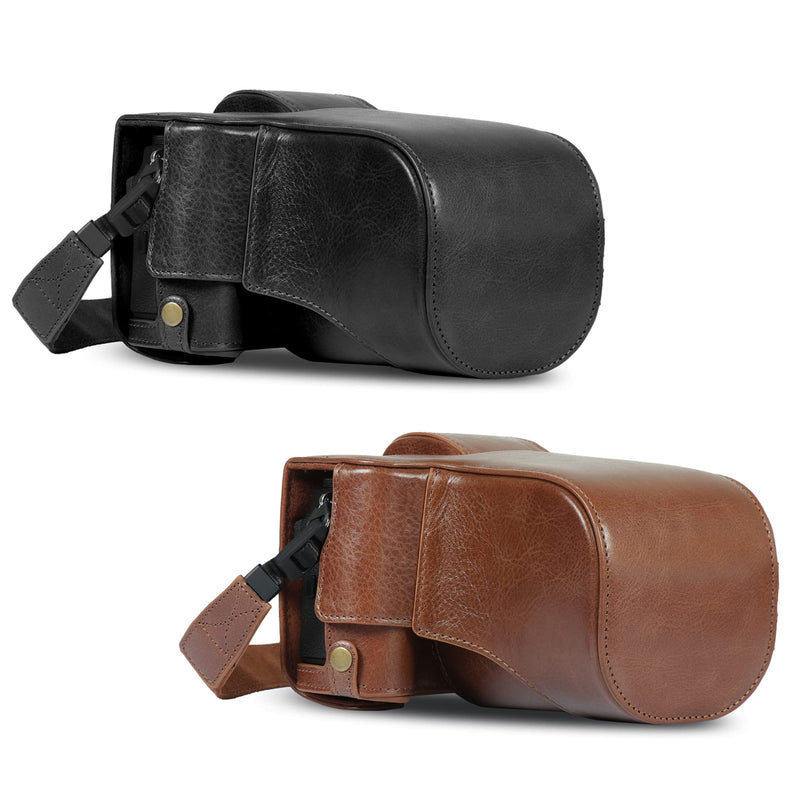 MegaGear Ever Ready Genuine Leather Camera Case Compatible with Fujifilm X-T5 (16-80mm)(Black) Black