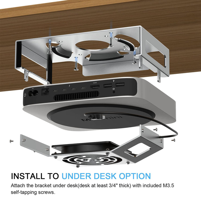 Mac mini Cooling Fan Mount, IFCASE Behind Monitor, Under Desk, Wall Mount Cooling Fan Stand for Mac mini 2010 to 2023 M2, Compatible VESA Holder with Anti-Scratch Pad (Silver) Silver