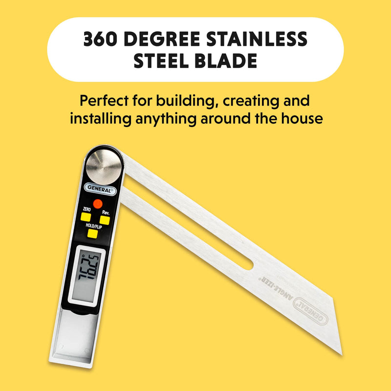 General Tools T-Bevel Gauge & Protractor - Digital Angle Finder with Full LCD Display & 8" Stainless Steel Blade No Bubble Level
