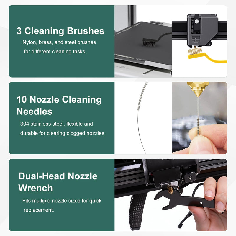 3D Printer Tools Kit, 100pcs 3D Printer Accessories for All FDM/SLA Printers Includes Deburring Tool,Cleaning Kit, Sanding Kit, Nozzle Cleaning Needles, Scraper Tools, Maintenance kit, Brushes