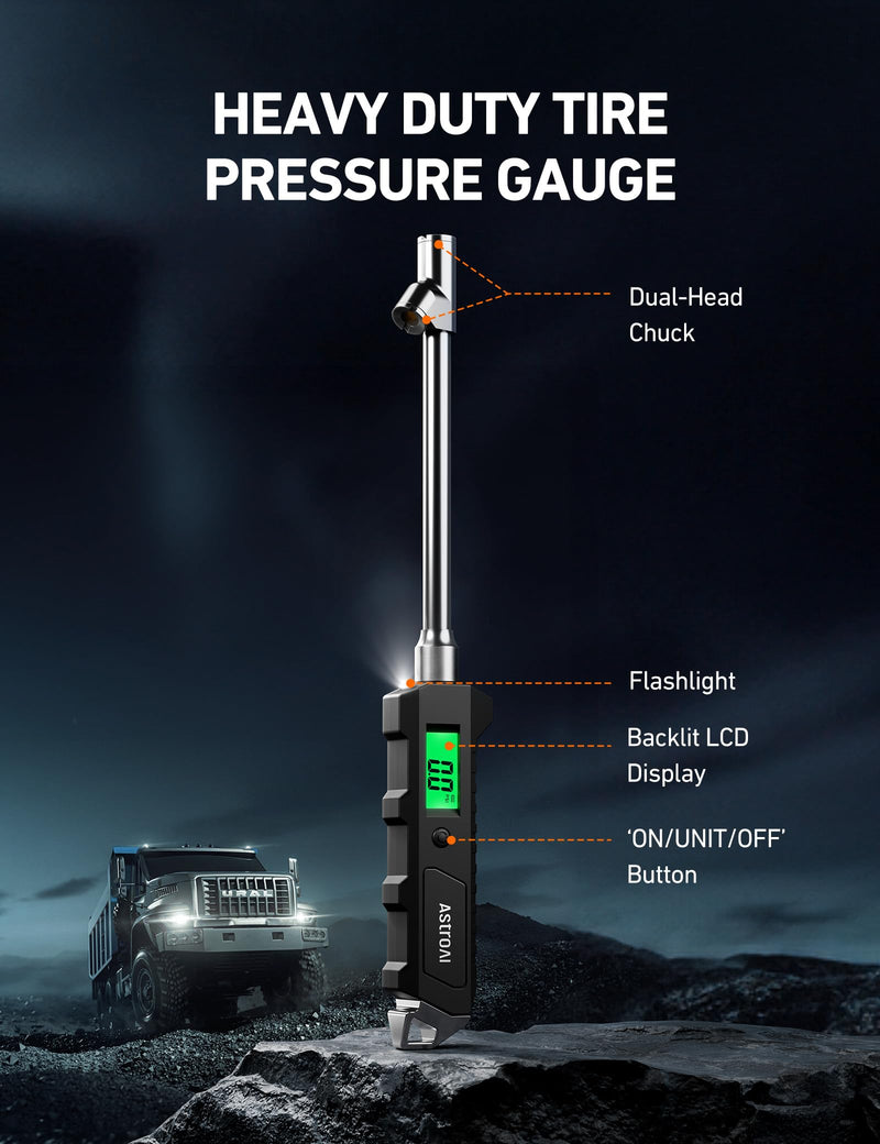 AstroAI Heavy Duty Digital Tire Pressure Gauge 0-230 PSI Calibrated to ANSI B40.7 Grade 2A (0.5%) with Backlit LCD & Flashlight, Stainless Steel for Truck RV Car Motorcycle Bike, 2Pack 2