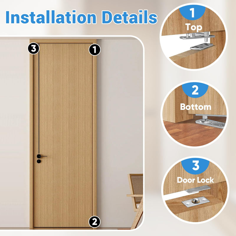 Hidden Door Hinge Pivot, 570lbs Heavy Duty Invisible Door Hardware for Secret Room & Concealed Bookcase, 360° Swing Door Hinge System (Silver) Silver
