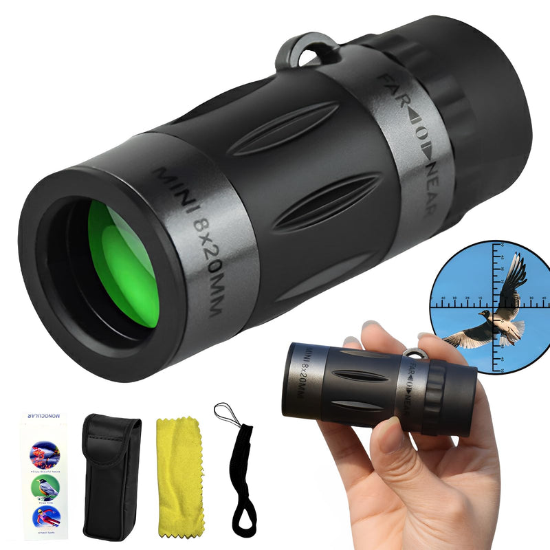 BAK-4 Prism 8X20 Monocular Telescope, Compact Telescope, High Powered Mini Pocket Monoscope, HD Handheld Monocular Scope for Adults Gifts, Designed for Bird Watching, Hiking, Hunting, Black