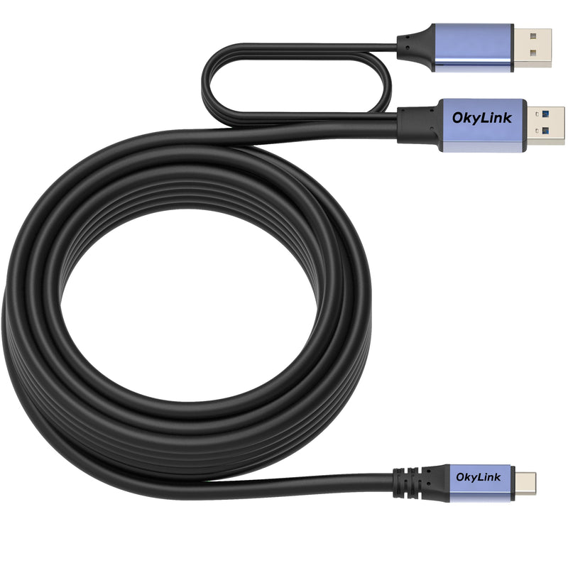 Active USB 3.0/3.2 Gen1 A to C Data Cable 32ft/10M – High-Speed 5Gbps, Signal Amplifier, Optional Power, Long-Distance Cable for VR, SSD, Docking Station, Printer 32ft (10M) Black cable + Gray shell