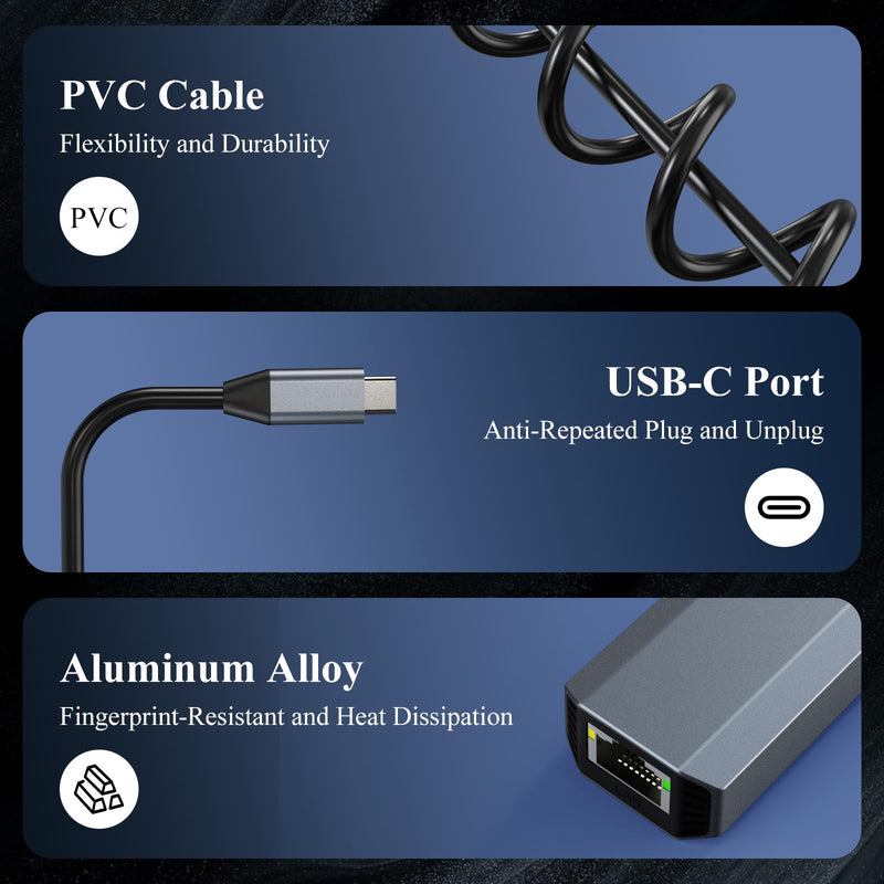 Minthouz 5Gbps USB-C to Ethernet Adapter, RJ45 to USB C 5 Gigabit LAN Network Adapter, Grey Aluminum Case Ethernet to USB Network Dongle Compatible with Laptops, Computers, MacBook, Surface and More MT-NWU341G