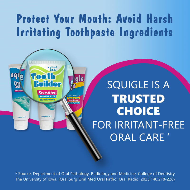 Squigle Tooth Builder SLS Free Toothpaste (Stops Tooth Sensitivity) Prevents Canker Sores, Cavities, Perioral Dermatitis, Bad Breath, Chapped Lips, 4 oz (16 Ounce (Pack of 4), Unflavored) 4 Ounce (Pack of 4)