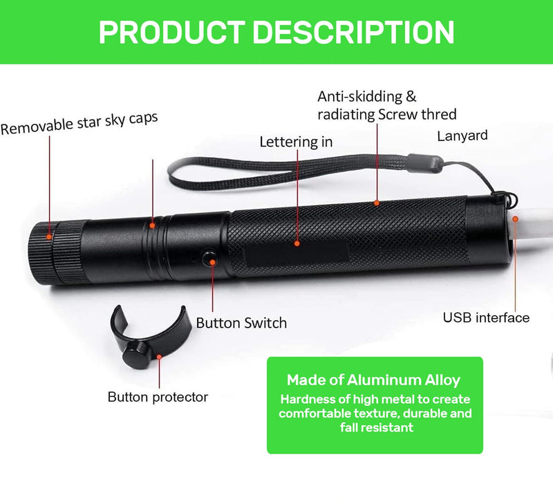 Laser Pointer High Power, Green Laser Pointer Indicator Light, USB Charge，Presentation, Interactive Toys for Indoor Dogs Cats