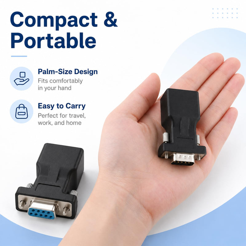 DB9 to RJ45 Serial Adapter, RS232 Female and Male to RJ45 Female Ethernet Converter, Compatible with 9 Pin RS-232 Devices, 2 Pack