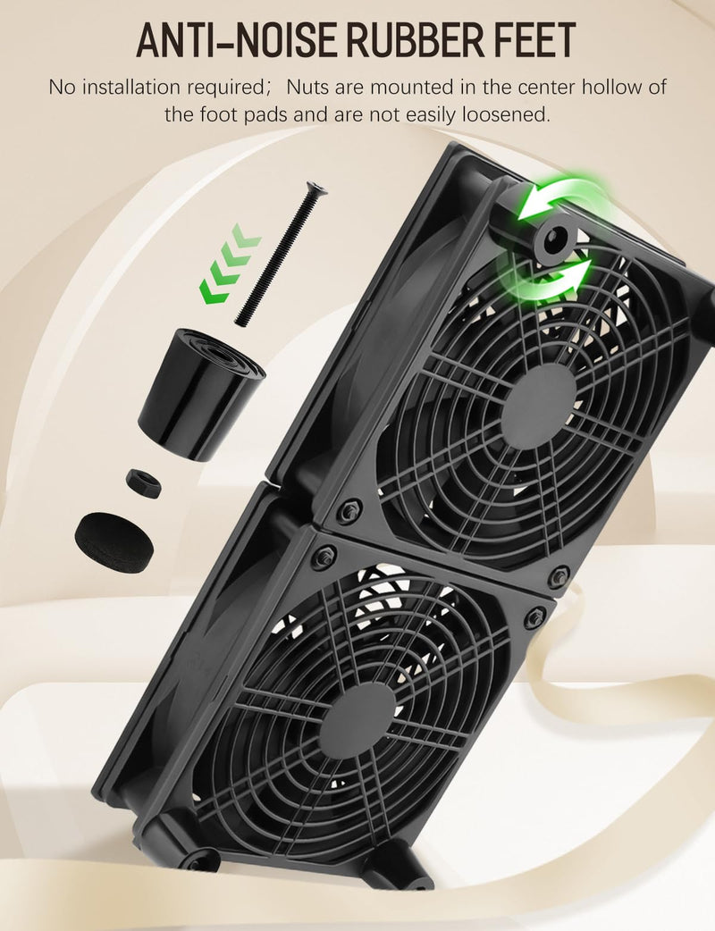 120mm x 2 USB Cooling Fan 5V DC Fan with Speed Control | 240mm Powered Router Fan Cooling for DVR Computer Receiver Xbox TV Box PlayStation Cabinet Modem 240mm USB 5v