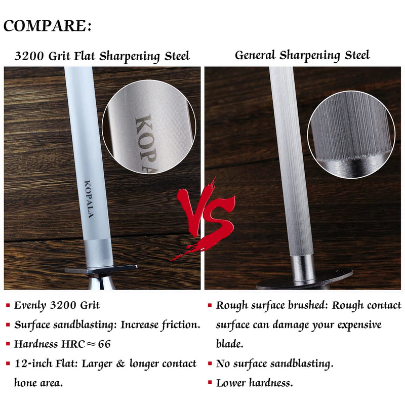 Sharpening Steel Knife Sharpener Rod Flat 12 Inches Honing Steel for Knives Dark Flat 12 inches Dark