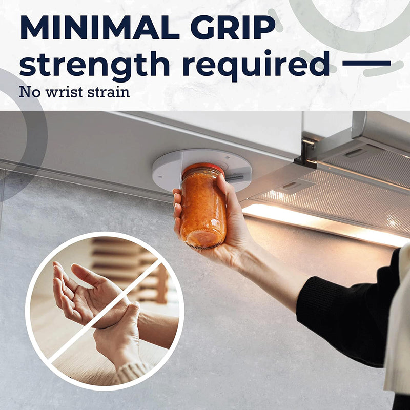 EZ Off Jar Opener for Seniors - Under Cabinet Jar Openers for Weak Hands, Easy Grip, Arthritis jar opener, One Handed Gadgets & Bottle Opener - Essential Kitchen Gadgets - White - 2 Pack
