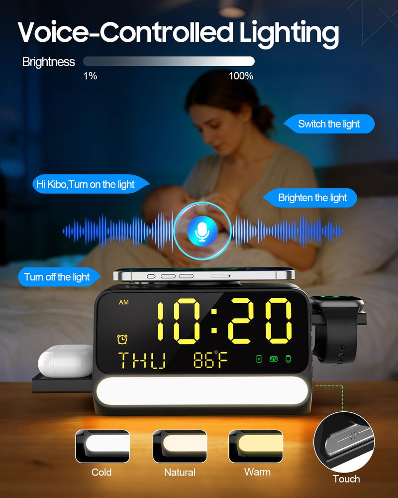Upgraded 7-in-1 Wireless Charging Station for Apple&Samsung,Magnetic Charger with Voice-Controlled Night Light,for iPhone 17/16/15/14 Pro Max,Samsung Galaxy,Google Device,Apple&Samsung Watch,AirPods