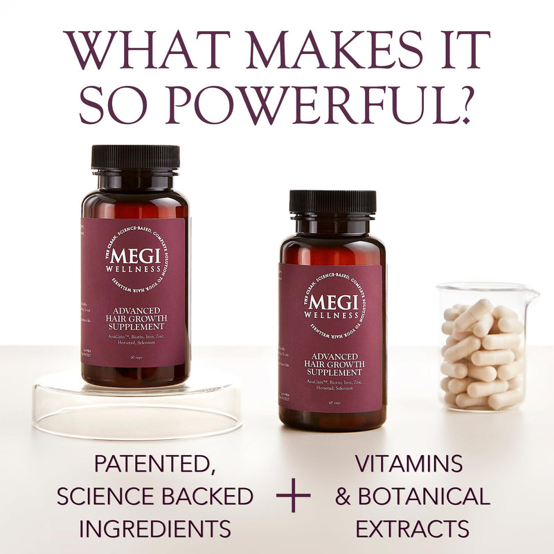 MEGI Wellness Hair Growth Vitamins for Women & Men - Biotin, Zinc, AnaGain | Hair vitamins for women & men with AnaGain, biotin, zinc, iron & more, 3rd party tested, supports regrowth and volume