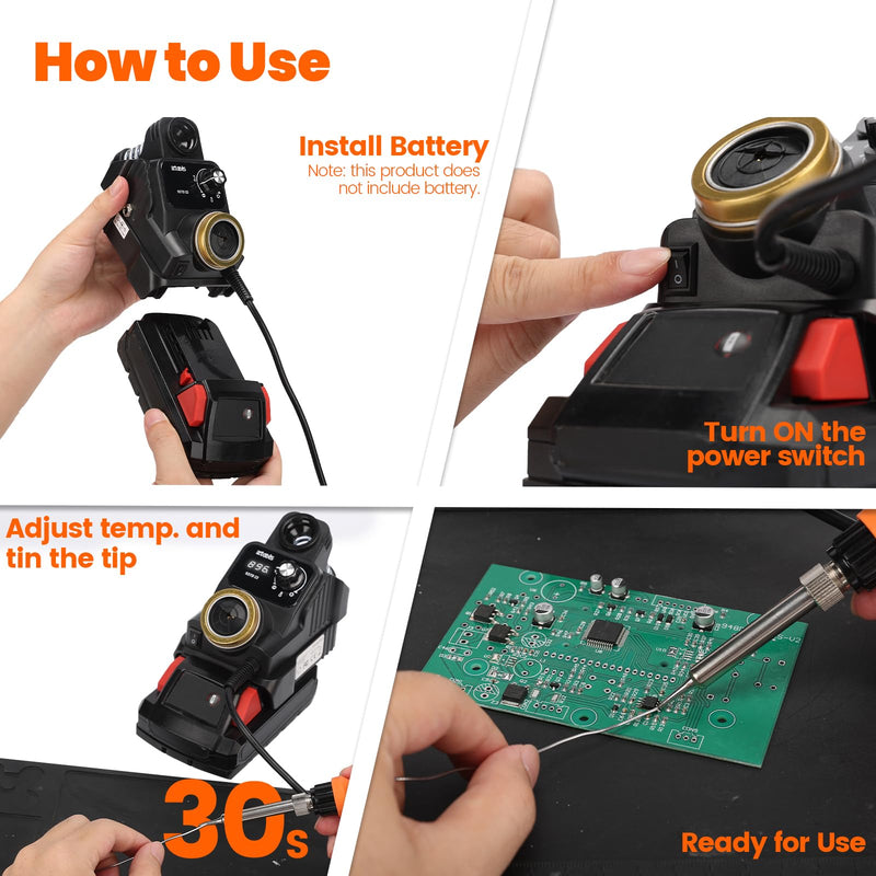 937D-I 3 Cordless Soldering Station, Portable Soldering Iron Kit Compatible with 20V Milwaukee Battery, Integrated Design, Adjustable Temperature 392°F-896°F, Digital Display, Auto Sleep compatible with Milwaukee 18/20V Battery