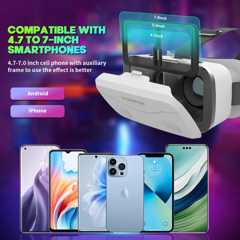 VR Headset for Smartphones with Bluetooth Controller, HD Aspheric Lenses with Adjustable Focus & IPD, Universal Compatible with 4.7-7 Inch Phones, Heat Dissipation Design for Extended Comfort