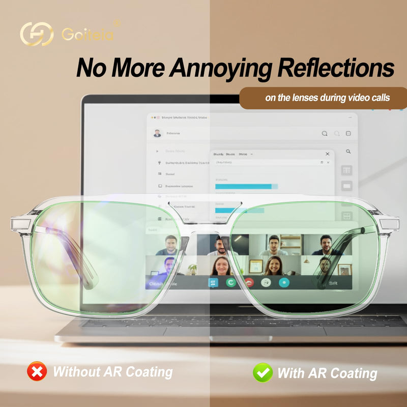 Goiteia Blue Light Glasses Men Women – Retro 70s Gaming Glasses for Anti Eyestrain, Comfortable for All-Day Wear Green Enhance: Blocks More Blue Light-without Looking Weird Clear Minimalist