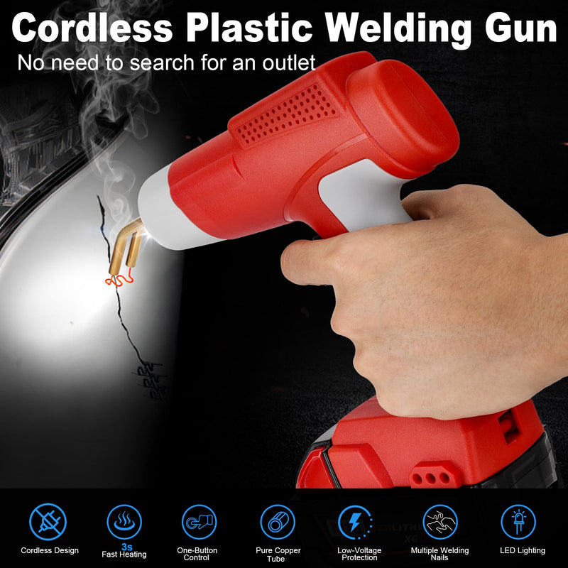 Cordless Plastic Welder Gun Compatible with Milwaukee M18 18V Battery with 600PCs Hot Staples Plastic Welding Kit for Car Bumper and other plastic Repairing(No Battery)