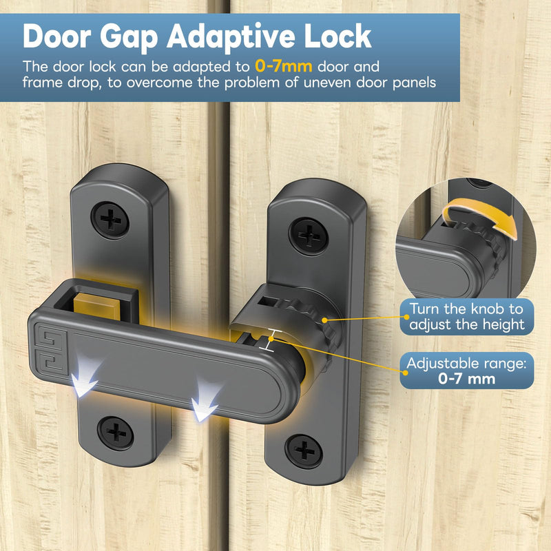 90/180 Degree Sliding Barn Door Lock, Adjustable Zinc Alloy Security Door Locks and Latches for Closets, Windows, Liquor Cabinets, Garden/Fence/Shed/Wooden Gate (Grey-2PCS) Grey-2PCS