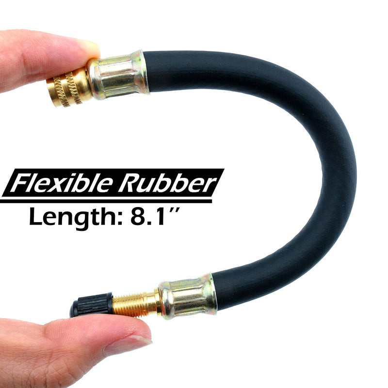 Quacc 8.1" Flexible Tire Valve Extension Adapter with Cap, Rubber Tyre Inflator Extension Adaptor Air Extender for Most Auto E-Scooter Tractor Motorcycle Bike Car Spare Tire