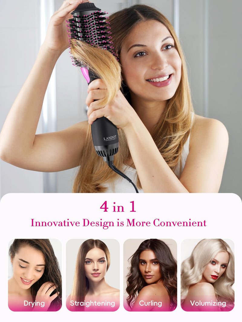 One-Step Hair Blow Dryer Brush, Ionic Hot Air Styler Hairdryer Volumizer | 1000W Fast Drying, Anti-Tangle Nylon Pins, Volume & Fullness for Smooth Anti-Frizz Straight, Salon Blowout, 3 Heat Settings Black