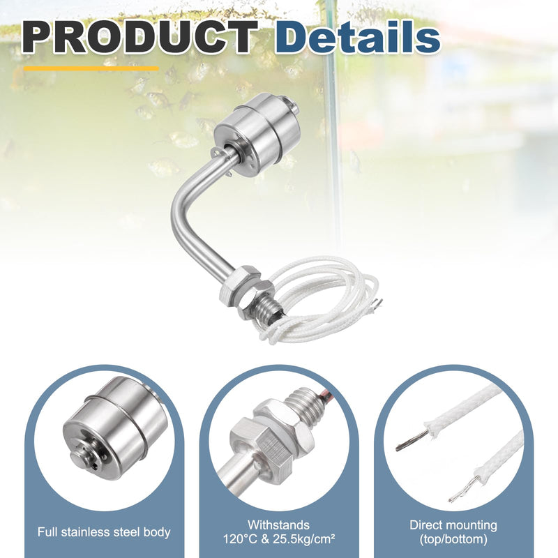MECCANIXITY Stainless Steel Float Switch, 78mm Rod 110V DC 0.5A Horizontal Water Level Sensor M10 Thread Single Tank Liquid Level Controller for Pump/Alarm 2 Pcs
