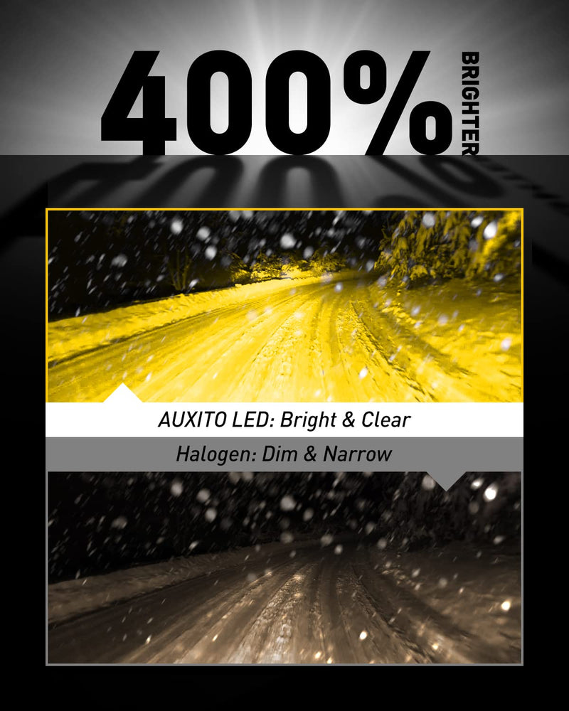 AUXITO 9006 HB4 LED Fog Light Bulbs, 3000K Amber Yellow, 6000 LM High Brightness, 30W Play and Plug, Super Penetration with 12 CSP Chips, Waterproof, DRL Bulbs Replacement for Cars, Pack of 2