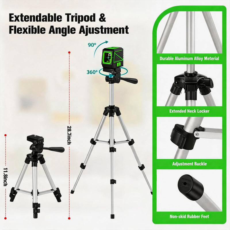 Laser Level with Tripod, 100 feet Green Cross Line Self Rotary Leveling Laser Level, Vertical and Horizontal Line, Rotatable 360 Degree, Manual Self leveling and Pulse Mode, IP54 Waterproof & Battery1