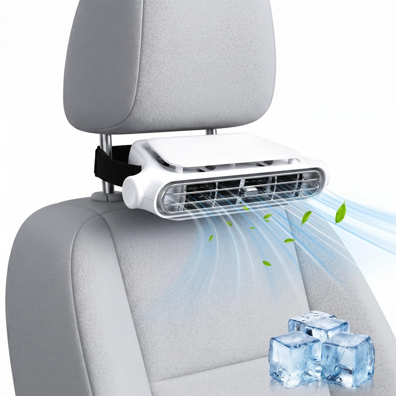 2pcs Car Backseat Fan with 3 Speeds, Portable Ventilation Unit, 3000mAh Rechargeable Battery, Angle Adjustable Carseat Cooler, Clip On Air Circulator, Ideal for Road Trips Camping Long Drives white