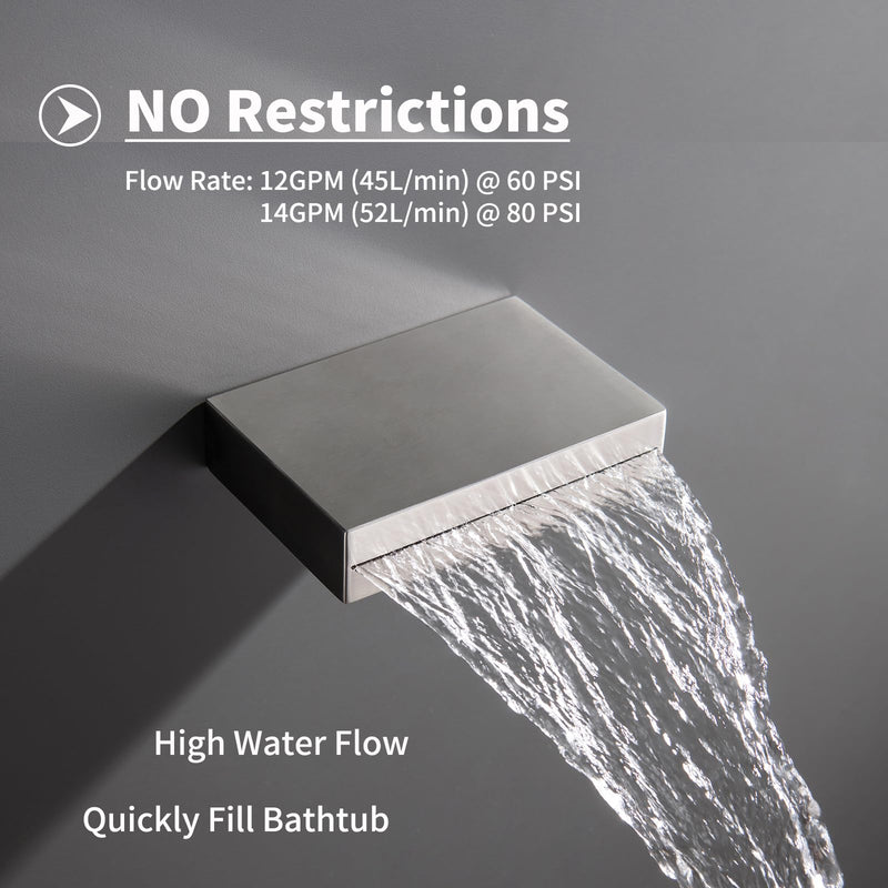 Waterfall Tub Spout Bathtub Spout for Bathtub Faucet SUS304 Stainless Steel & Solid Brass Bathroom Tub Faucet Replacement High Flow Shower Spout Brushed Nickel Wall Mount, TS1-BN Only Spout