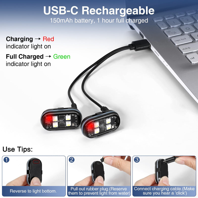 LECART Wireless LED Strobe Lights with Remote Control, 8 Colors USB Rechargeable Waterproof Anti-Collision Warning Lights for Car, Motorcycle, Bike (2 Pcs) 2P Led Strobe Light
