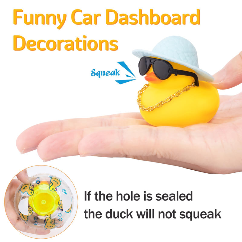 Wonuu Rubber Duck Car Ornaments Duck Car Dashboard Decorations with Straw Hat, Sun Umbrella, Sunglasses, Blue