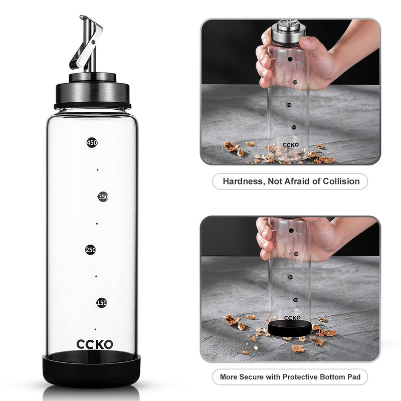 Glass Olive Oil Dispenser Bottle Shatterproof and Leakproof with Stainless Steel Spouts High Temperature Resistant 17oz Cooking Oil and Vinegar Cruet Dispenser 17 Ounces 500ml Sand Steel Color