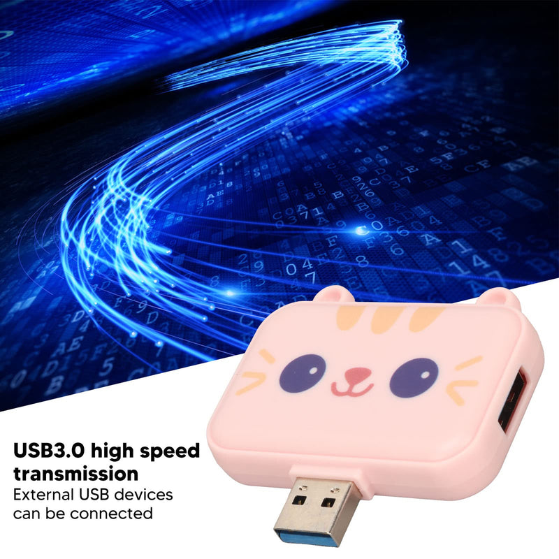 3 in 1 Cute USB Hub, USB A to USB3.0 and USB2.0X 2 Adapter, 5Gbps Multiport USB Docking Station, USB Data Splitter, for Laptop and PC, Girls Student Gift () Pink
