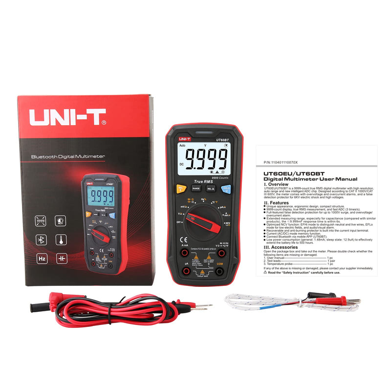 UNI-T Multimeter Tester True RMS UT60BT Temperature Measurement,NCV,Duty Cycle,Diode Test,Digital Voltmeter & Ohm Meter,Smart Multimeter 1000V for Electrical Troubleshooting