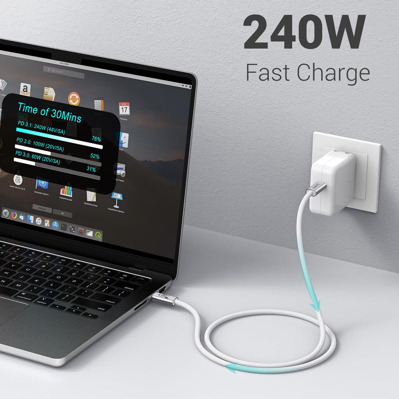 240W USB C Cable 6.6FT 2 Packs, USB4 Cable with 40Gbps High Speed Data Transfer, Single 8K/Dual 4k Display Compatible for Thunderbolt 4/3 Monitor/Hub/Docking Stations, iPhone 16/16 Pro 6ft, 6ft 240W / 40Gbps / 8k