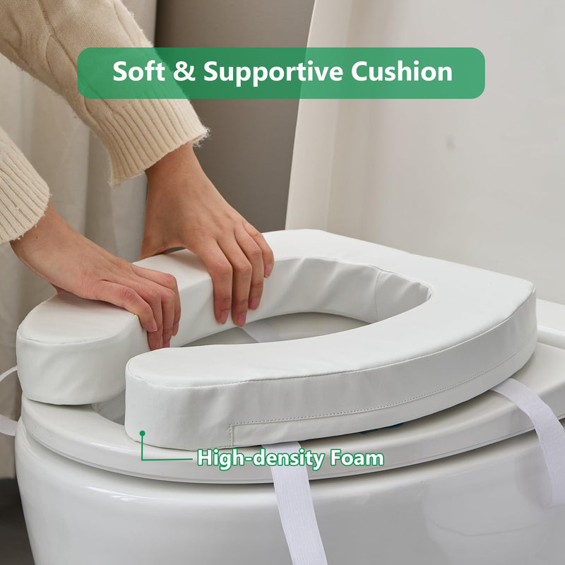 Toilet Seat Riser Cushion for Seniors, Raised Padded Bathroom Riser with Soft Foam, Portable Seat Elevator for Post Surgery Recovery, Hip & Knee Pain Relief, Arthritis Support & Low Toilets 2 Inches
