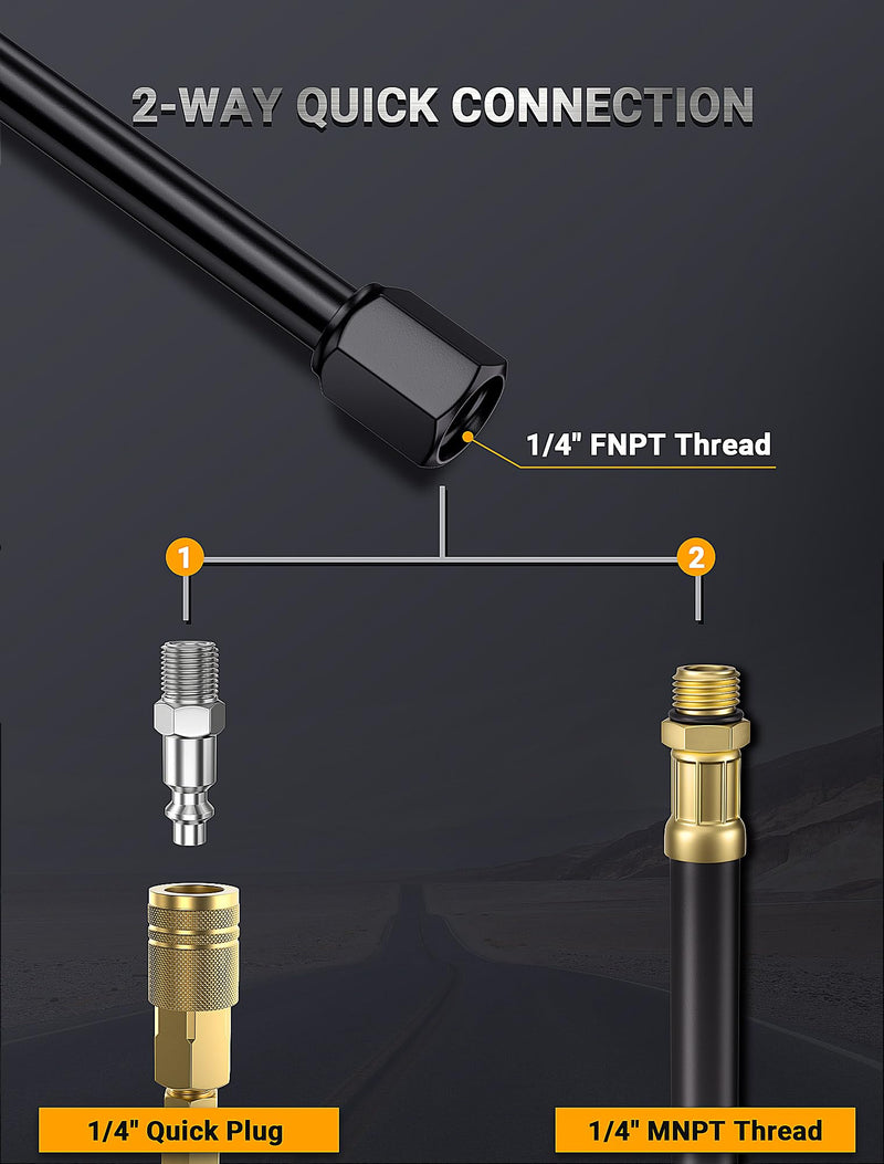 13'' Dual Head Air Chuck Set, Heavy Duty Extended Reach Tire Chuck w/Quick Plug for Semi Tire Inflation, 1/4" FNPT Straight Lock On Tire Inflate Chuck for Air Compressor Semi Truck RV Dually Tires Zinc Alloy