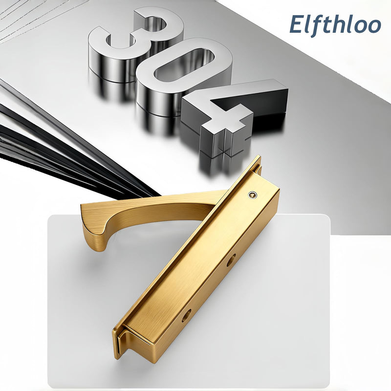 4 Pack Stainless Steel Recessed Pocket Door Pull Handle, Flush Mount Sliding Door Hardware with Hidden Finger Design, Used for Modern Furniture & Interior Doors, Brushed Brass 4 Pack