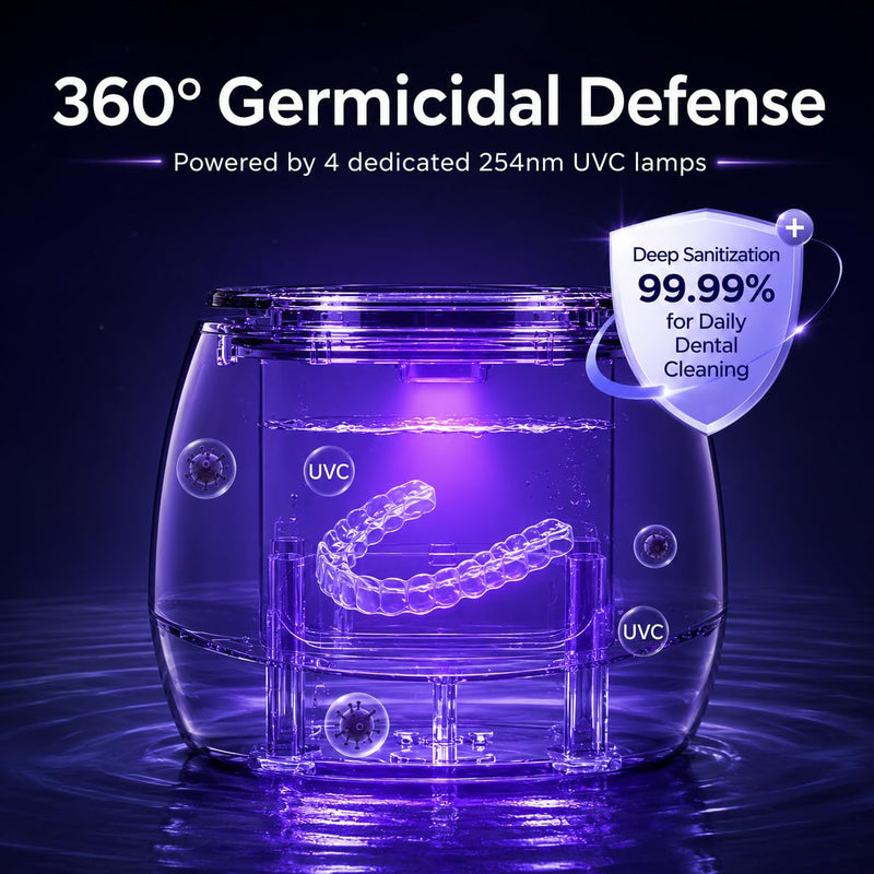 Ultrasonic Retainer Cleaner Machine, 45kHz Rechargeable Retainer Cleaner with 4 UV Lights, 200ML,Ultrasonic Cleaner for Retainers, Aligners, Mouth Guards, Night Guards & Dentures