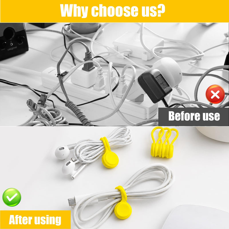 10 pcs Silicone Magnetic Cable Ties Cord Organizer Wire Management Straps For Desk Office Travel Electronics Storage Random 10